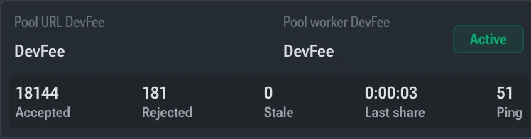 DevFee Pool Card in Device Details