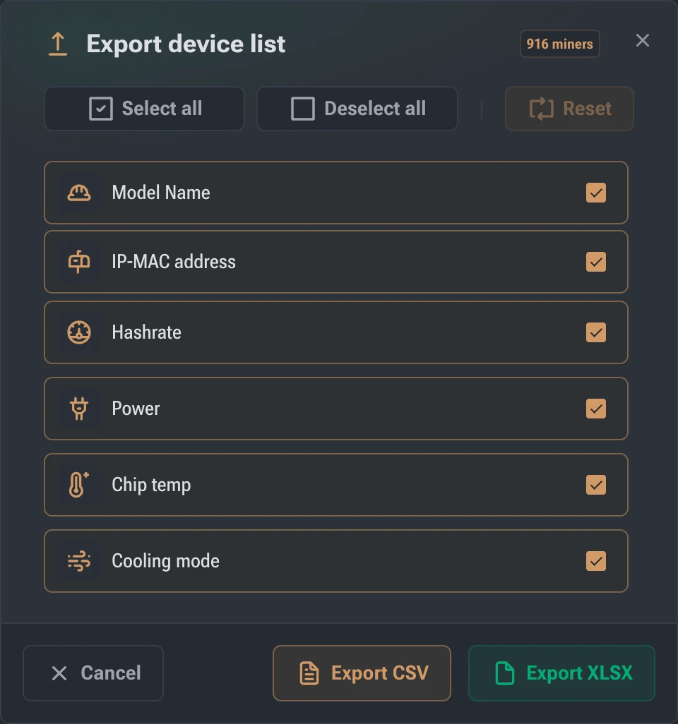 Device list data export