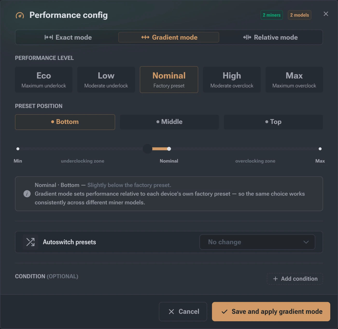 Bulk Performance Configuration Dialog